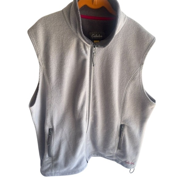 Cabelas Jackets & Blazers - Woman's Cabela's Fleece Vest Full Zip Collar & Cinch Cord Pink Logo Hem 2 XL‎